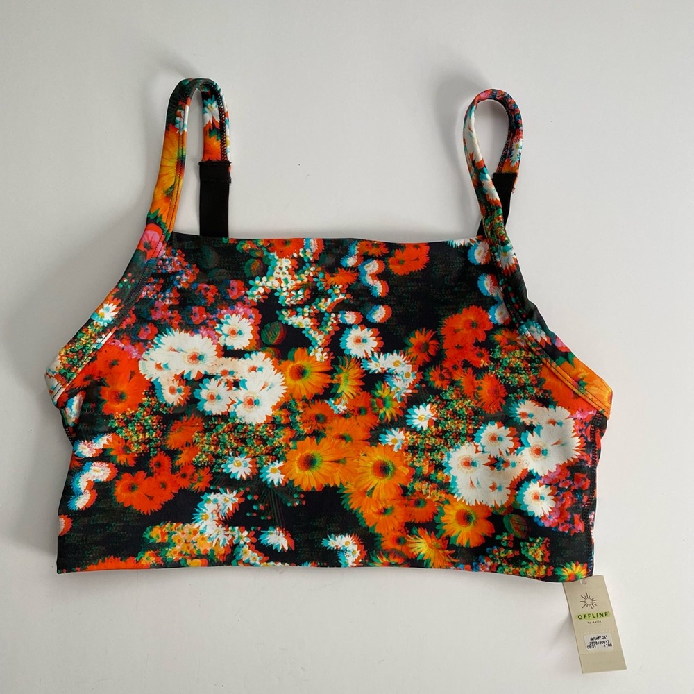 NWT Aerie Offline 3D orange floral Square Neck Sports Bra Small S